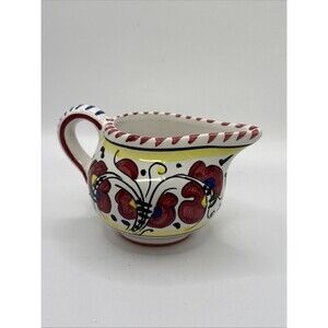 DERUTA Italian Pottery Hand Painted rED White & Multi-Color Creamer Pitcher 3"